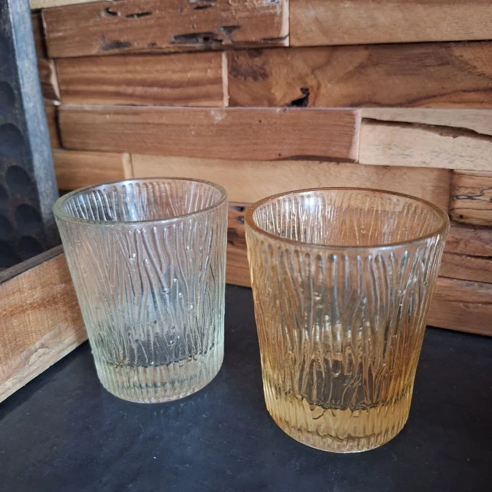 Textured Glass Tumblers Tree Bark Design Brown Tint Rustic Vintage Replacements